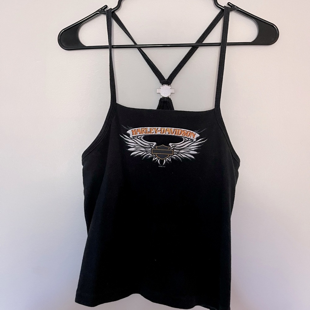 Harley Davidson cropped tee with metal emblem on back and built in bra